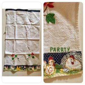 Hand made embroidered kitchen towel from Brazil chicken design chicken hens